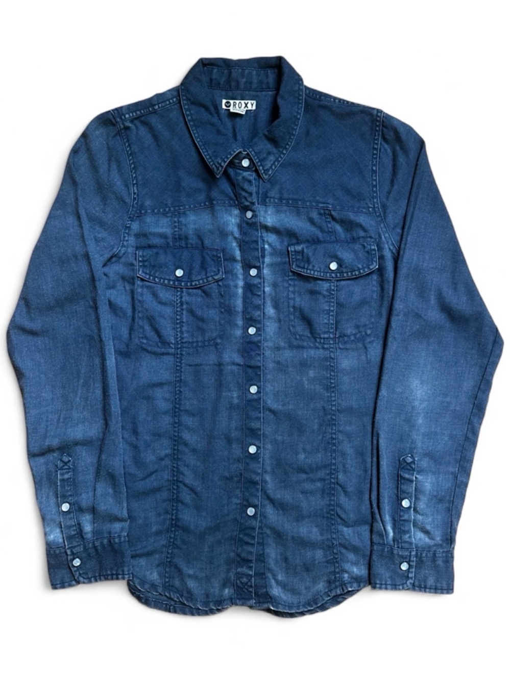 Roxy Blue Denim Chambray Button-Down Shirt L